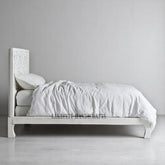 Hand-carved Low Lombok Bed Natural White | Wood Carved Bed Natural Frame White